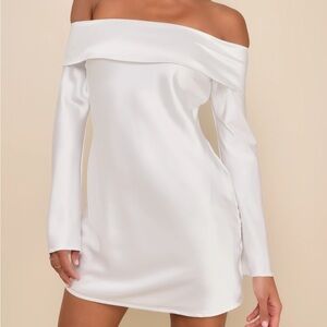 Lulu's Off-Shoulder White Long Sleeve Dress